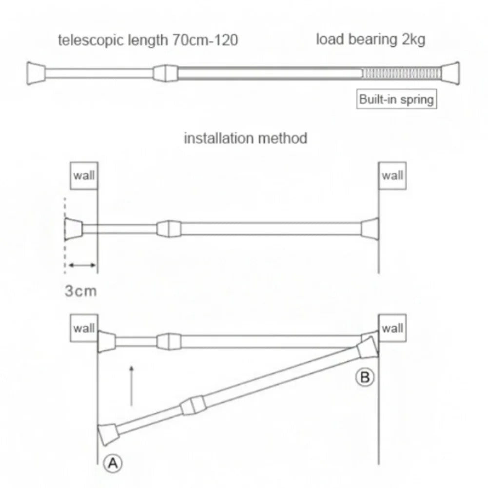 Tension Rods 2Pcs Extendable Spring Telescopic Curtain Window Rods 28-49 Inch