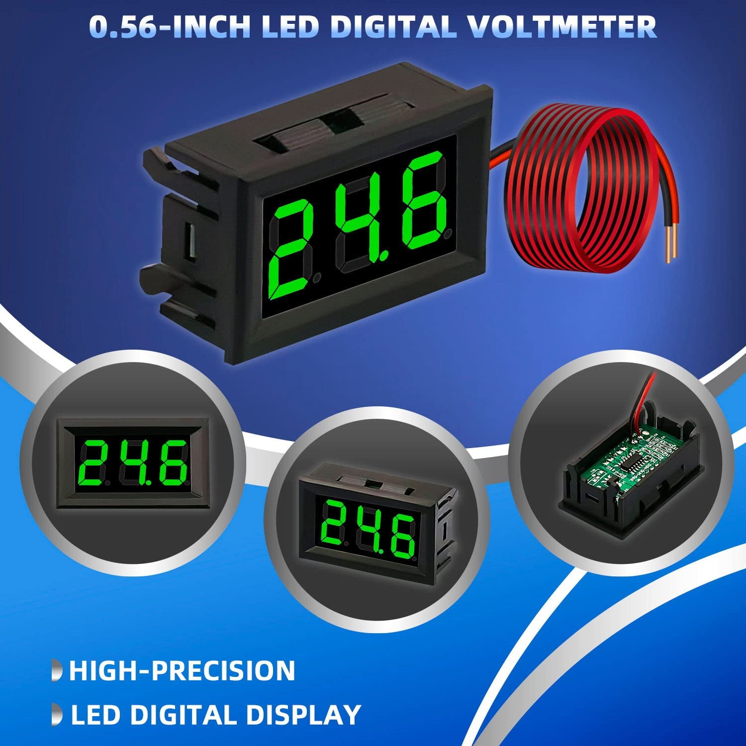 6PCS 2 Wire Green DC 4.5-30V 0.56" LED Panel Digital Display Voltage Meter Mini DC Digital Voltmeter