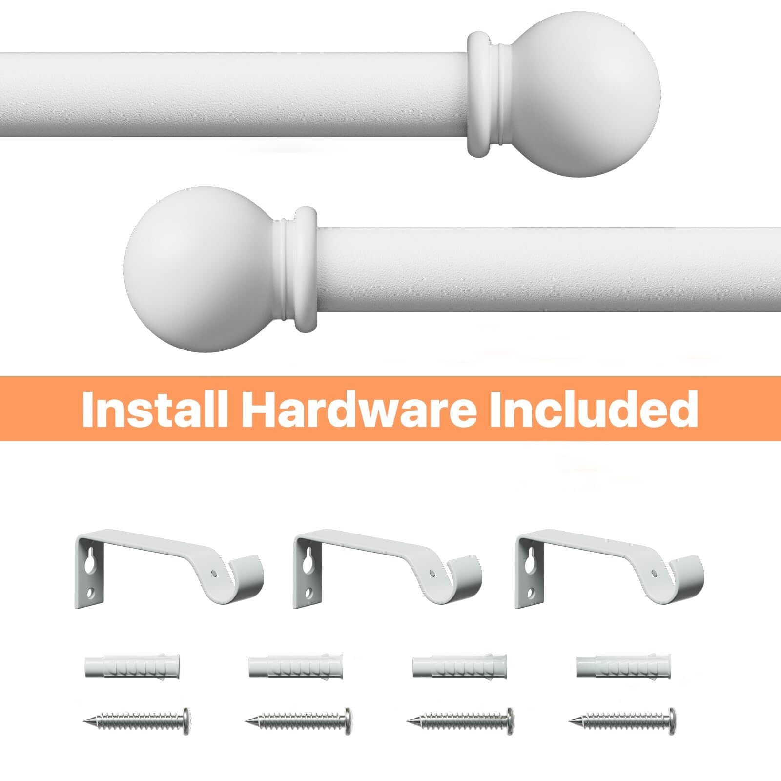 White Curtain Rods for Windows 28-48 Inch, 2 Pack 5/8" Curtain Rod Set with B...