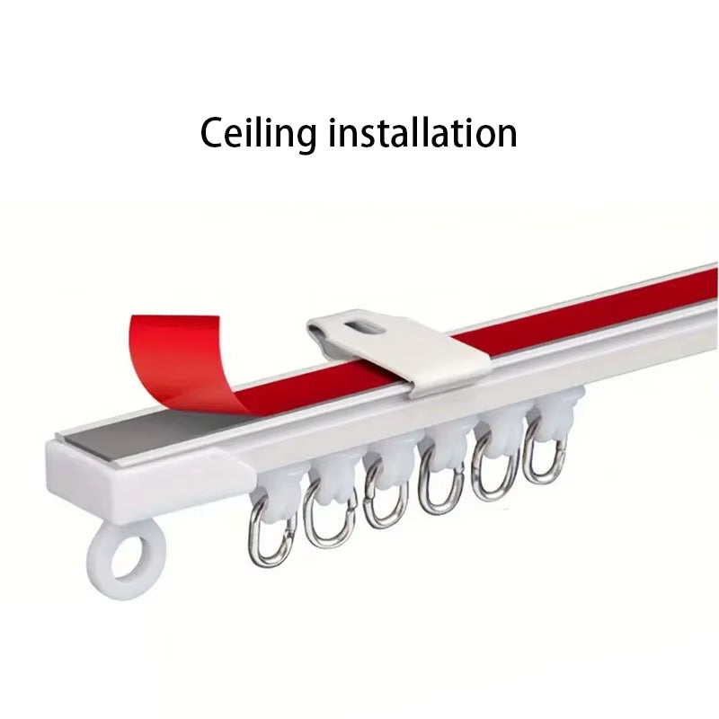 Self Adhesive or Perforated Dual-Purpose Curtain Track Ceiling or Wall Mount Nano Silent Curtain Slide Rod for Curtains and Cabi