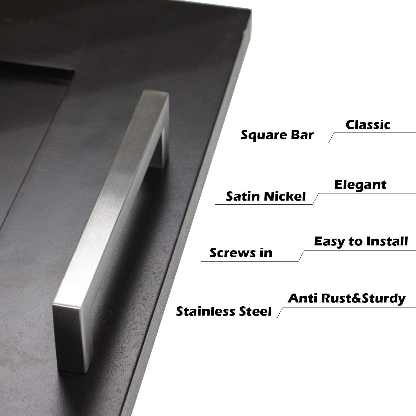 6 3/10 Inch Cabinet Handles Brushed Nickel Drawer Pulls 30 Pack/Square Kitchen Cupboard Pulls Satin Nickel Finished 90Mm Hole Centers