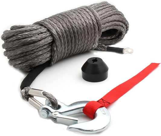 50'X1/4” 4X4 Heavy-Duty Synthetic Winch Rope Kit 6,400Lbs | Replacement for Cable Wire | Jeep| ATV| Quad Bike| UTV | Free Snap Hook & Rubber Stopper