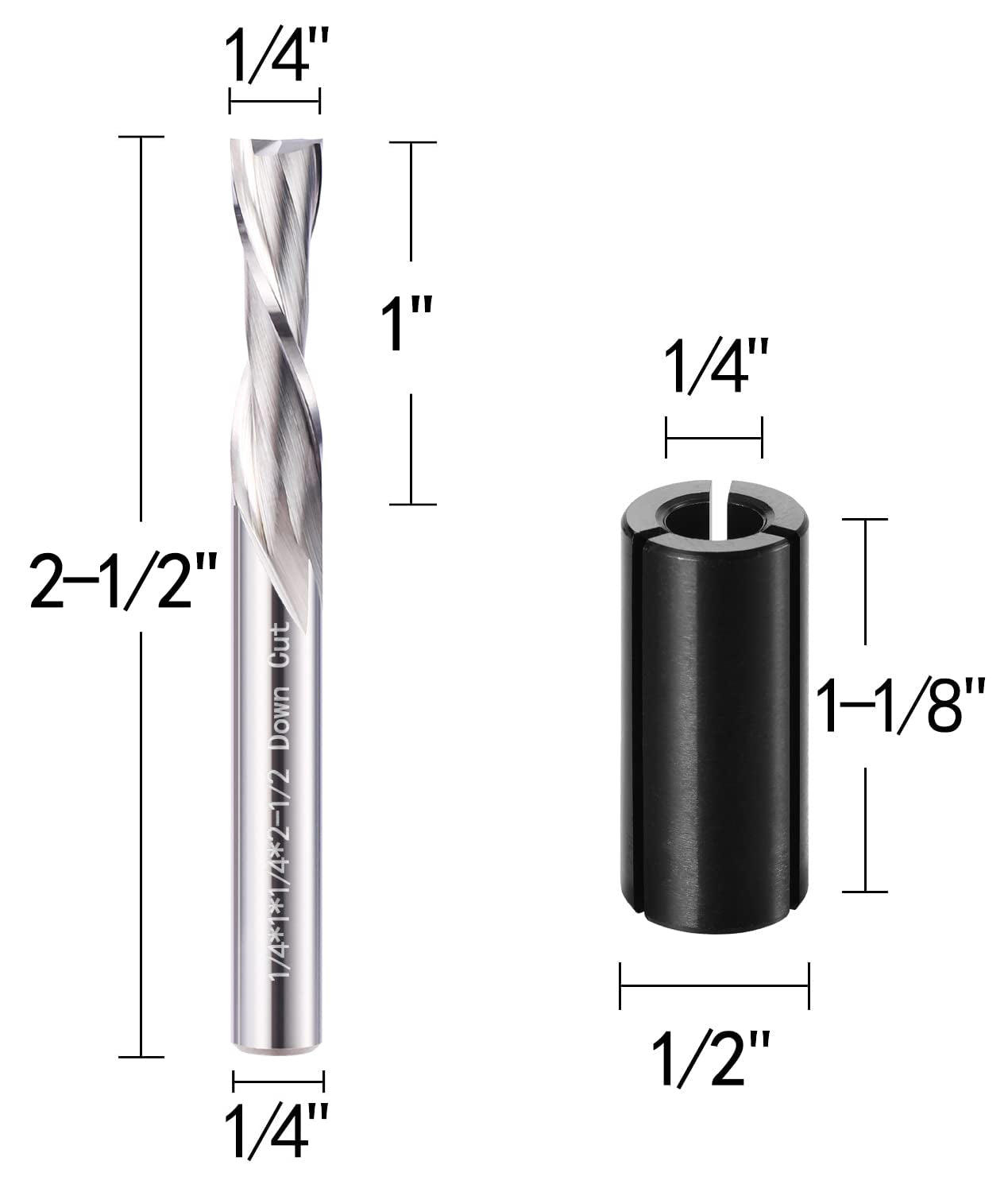 1/4 Inch Shank Spiral Router Bit,1/4 Inch Cutting Diameter Solid Carbide Spiral CNC Router Bit 2 Flute down Cut End Mill for Wood Cut Carving Engraver- 1/4" X 1" X 1/4" X 2-1/2"
