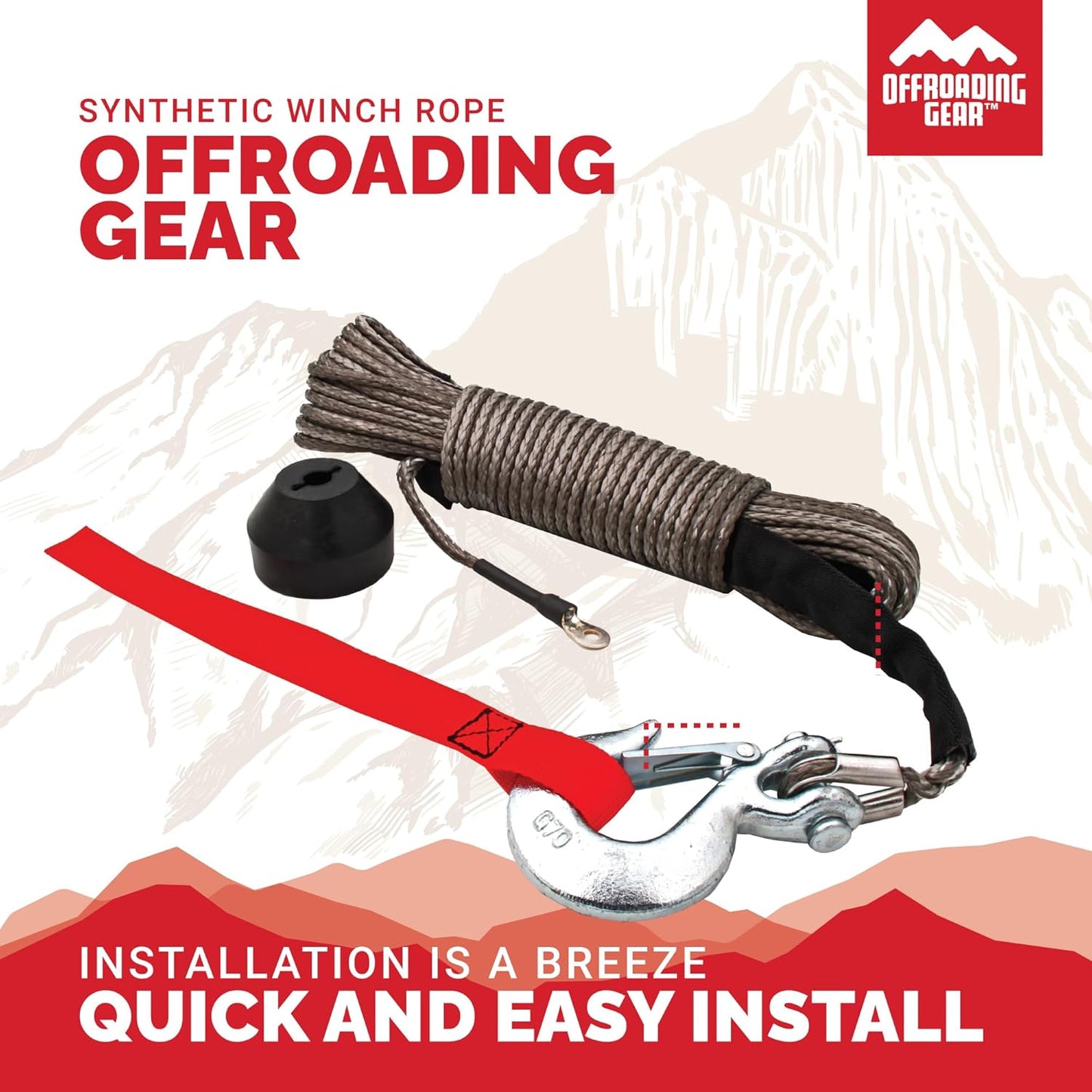 50'X1/4” 4X4 Heavy-Duty Synthetic Winch Rope Kit 6,400Lbs | Replacement for Cable Wire | Jeep| ATV| Quad Bike| UTV | Free Snap Hook & Rubber Stopper