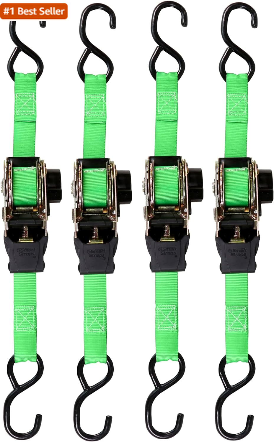 SMARTSTRAPS Retractable Ratchet Tie down Straps (4 PK) 1,500Lb Break Strength, 5