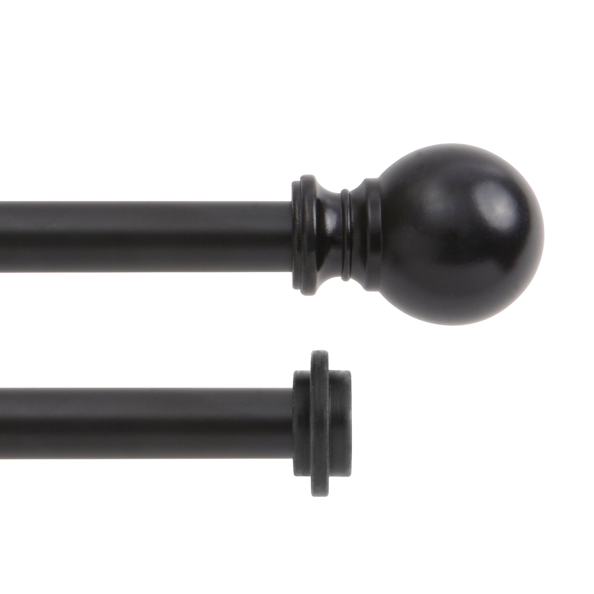 5/8" Matte Black Ball Double Curtain Rod, 66-120"