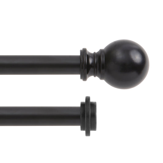 5/8" Matte Black Ball Double Curtain Rod, 66-120"