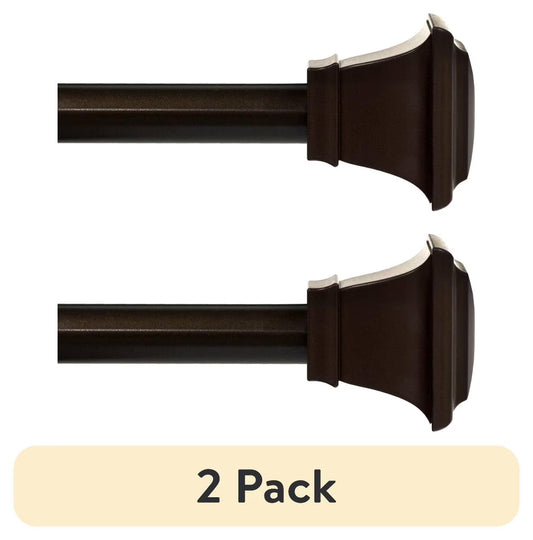 (2 Pack)  1" Bronze Square Single Curtain Rod Set, 30-84", Oil Rubbed Bronze