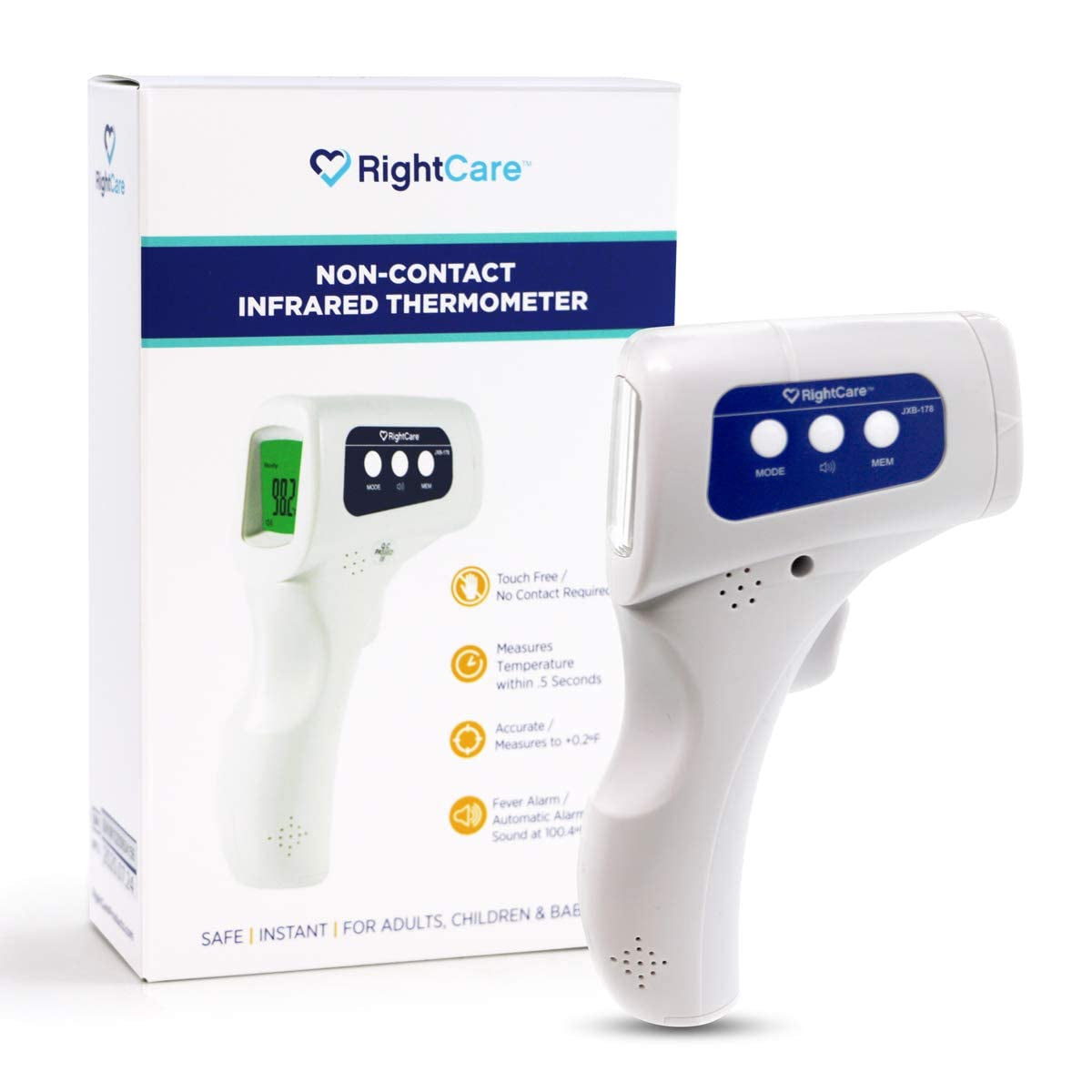 No-Touch Infrared Forehead Thermometer with Instant Results for School, Home, and Businesses, Case of 50