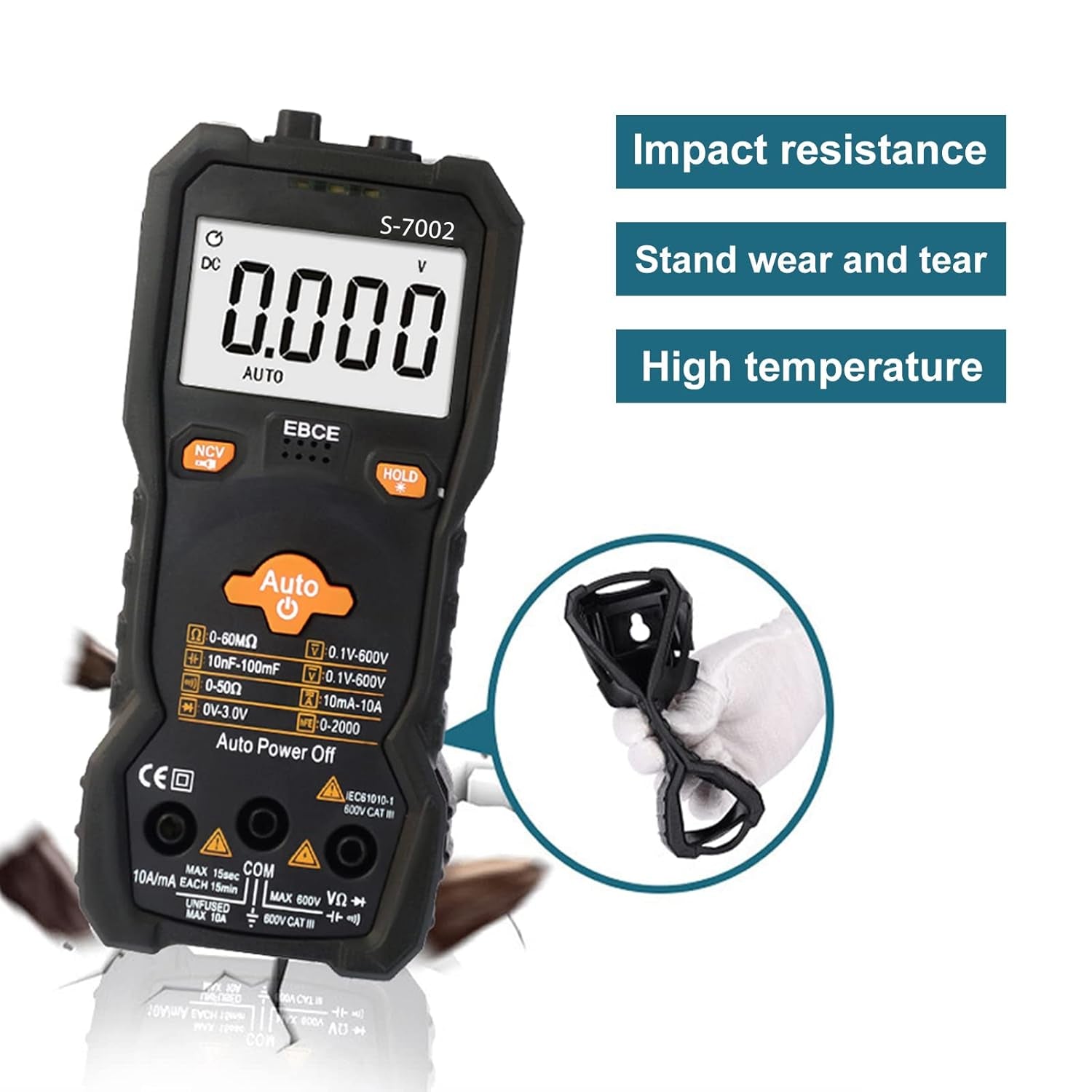 6000 Counts TRMS Digital Multimeter, Auto-Ranging Ohmmeter Voltage Tester with NCV Function for Measure Voltage Current Resistance Diodes Continuity, Black