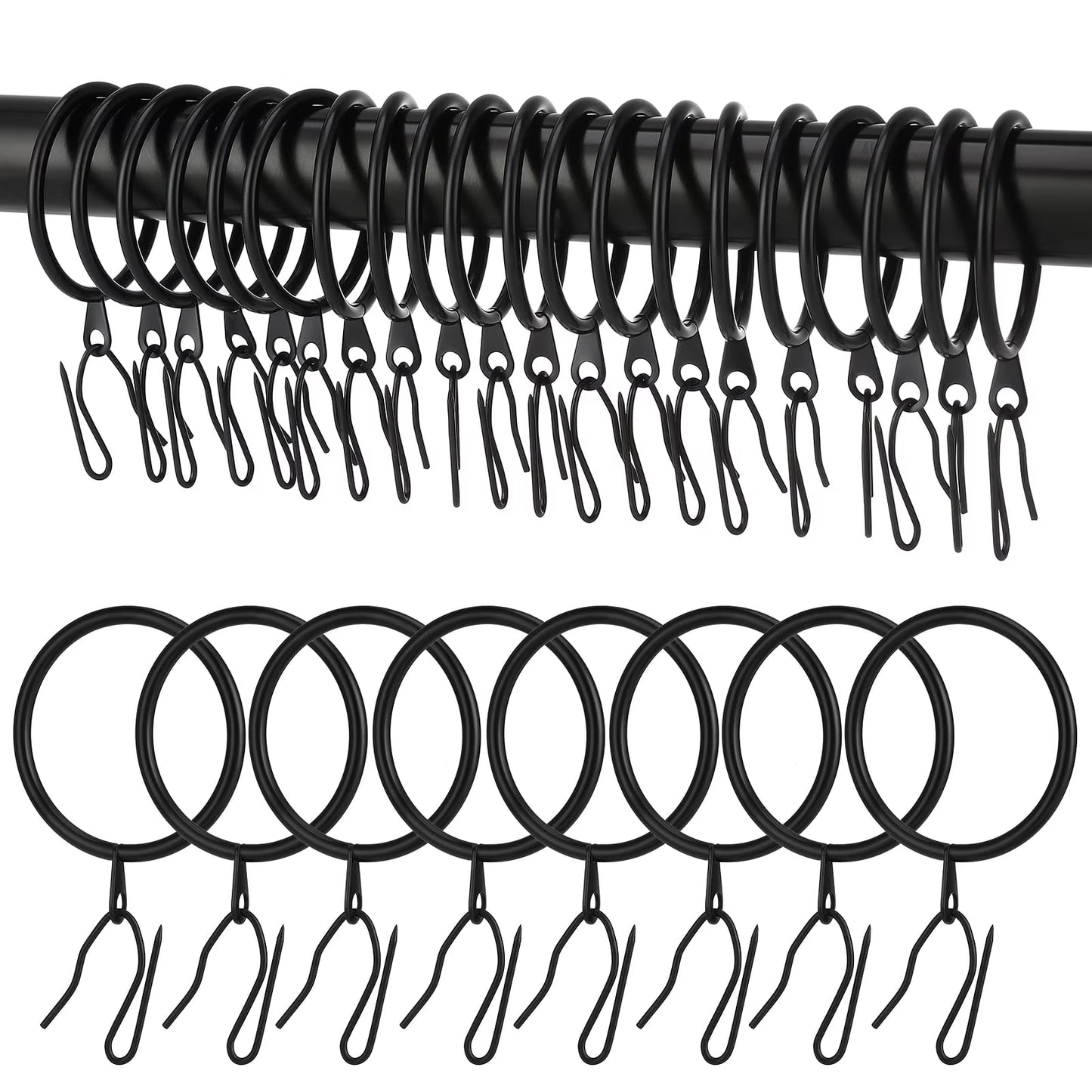 44 Pack Metal Drapery Curtain Rings, 1.75 Inch Inner Diameter, Heavy Duty Rustproof Metal Drapery Rings with Pinch Pleat Curtain Hooks, Decorative Clips Rings Fits up to 1.5" Rods