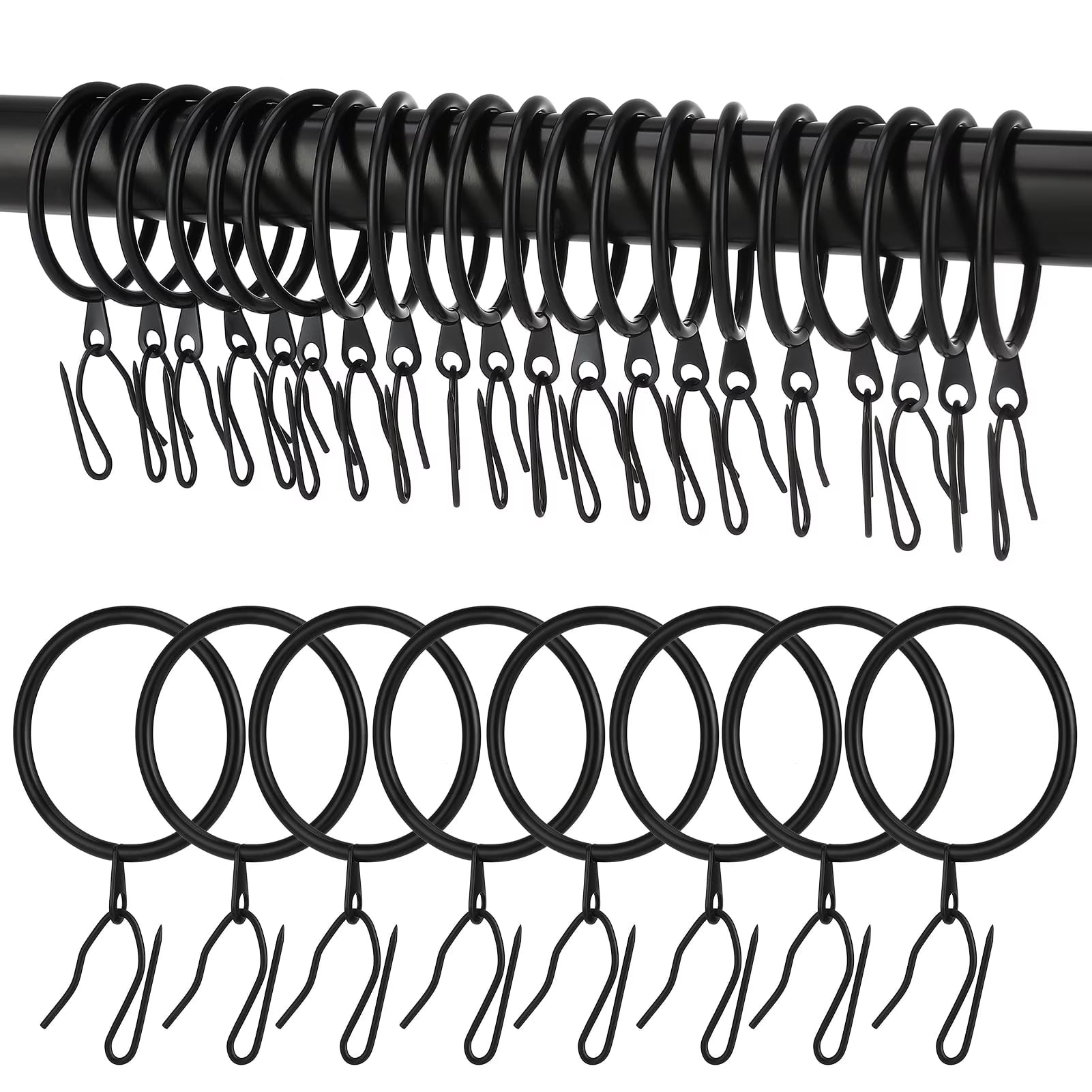 44 Pack Metal Drapery Curtain Rings, 1.75 Inch Inner Diameter, Heavy Duty Rustproof Metal Drapery Rings with Pinch Pleat Curtain Hooks, Decorative Clips Rings Fits up to 1.5" Rods