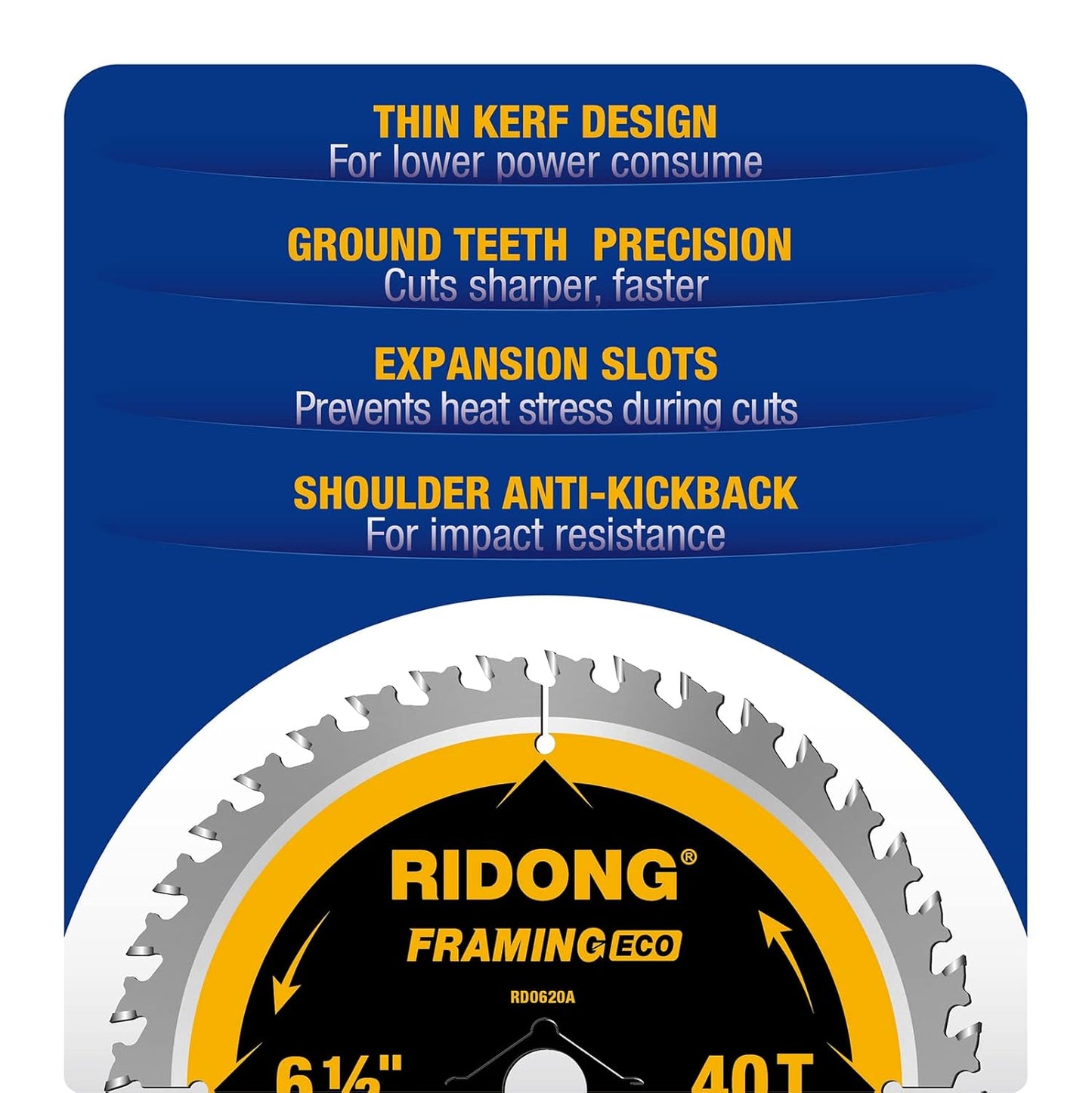 6-1/2 Inch 40 Tooth Circular Saw Blade with 5/8 Inch Arbor ATB Finishing for Wood Cutting(5-Packs)