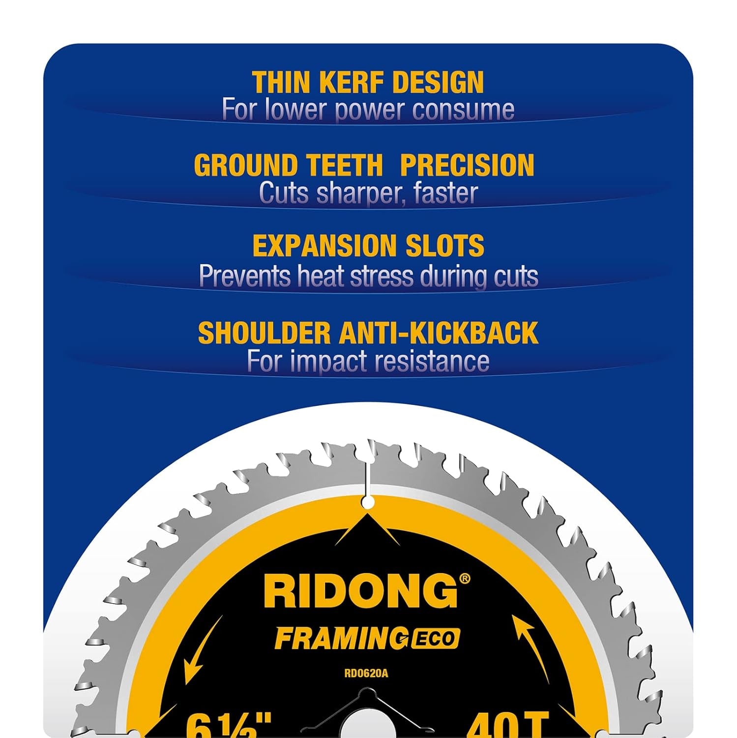6-1/2 Inch 40 Tooth Circular Saw Blade with 5/8 Inch Arbor ATB Finishing for Wood Cutting(5-Packs)