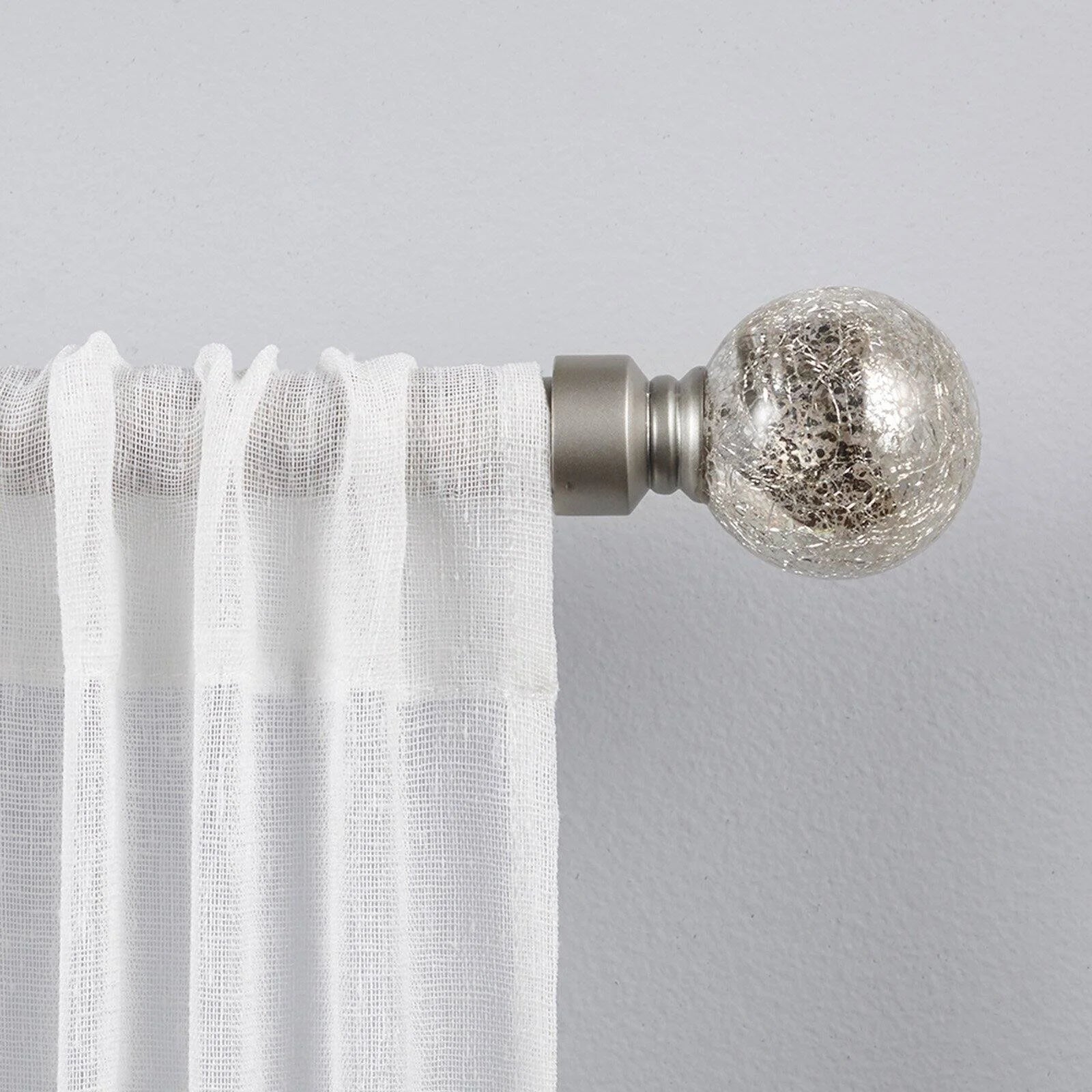 Silver Aged Sphere 1" Curtain Rod and Coordinating Finial Set, Matte Silver, Adjustable 36"-72"
