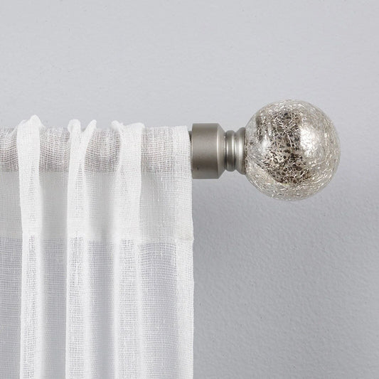 Silver Aged Sphere 1" Curtain Rod and Coordinating Finial Set, Matte Silver, Adjustable 36"-72"