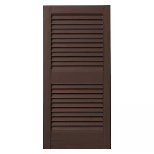 15 In. X 39 In. Open Louvered Polypropylene Shutters Pair in Terra Brown