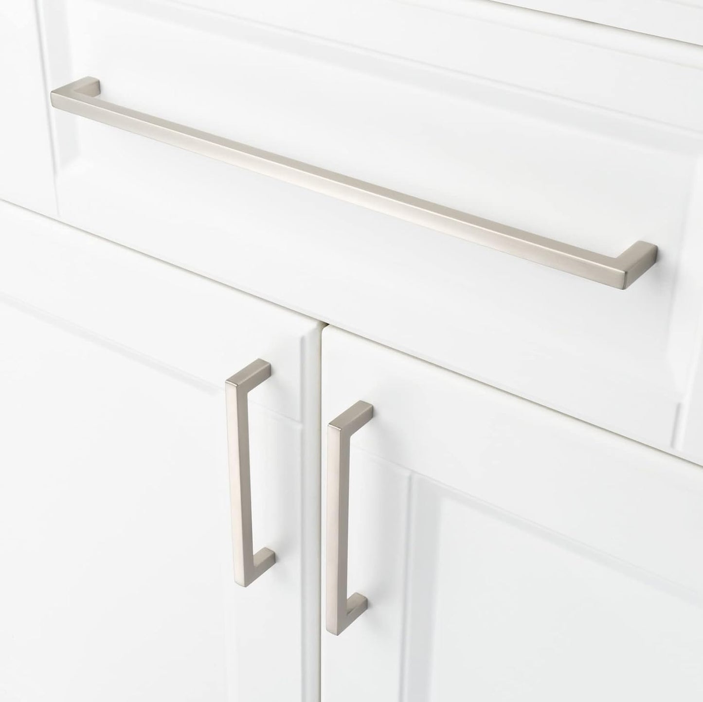 Solid Square Bar Cabinet Handle - Brushed Nickel Furniture Pull, 12.6 Inch/320Mm Screwhole Distance, Pack of 5 for Kitchen Cupboard Door, Bedroom Dresser Drawer, Bathroom Wardrobe Hardware