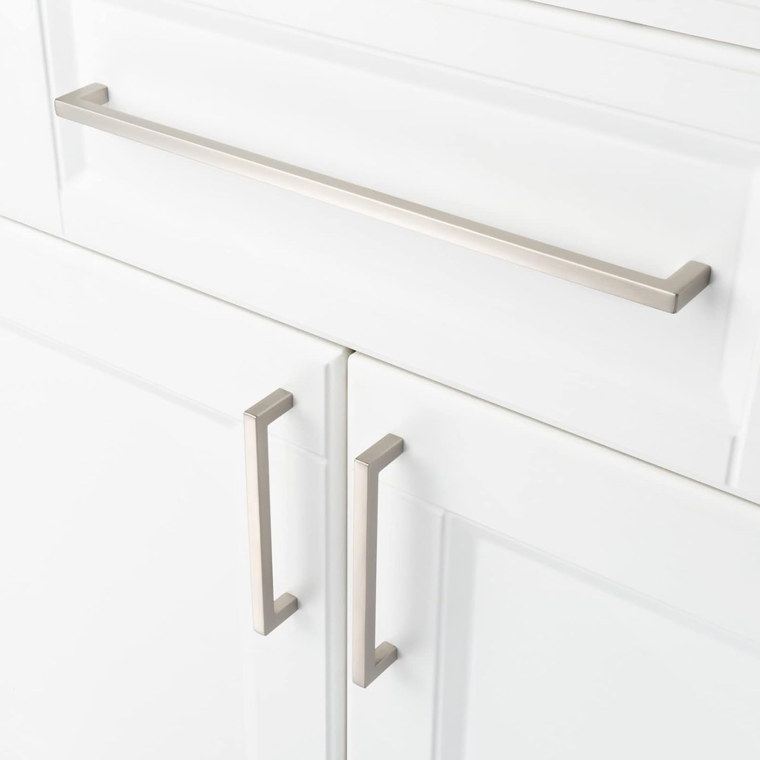 Solid Square Bar Cabinet Handle - Brushed Nickel Furniture Pull, 12.6 Inch/320Mm Screwhole Distance, Pack of 5 for Kitchen Cupboard Door, Bedroom Dresser Drawer, Bathroom Wardrobe Hardware