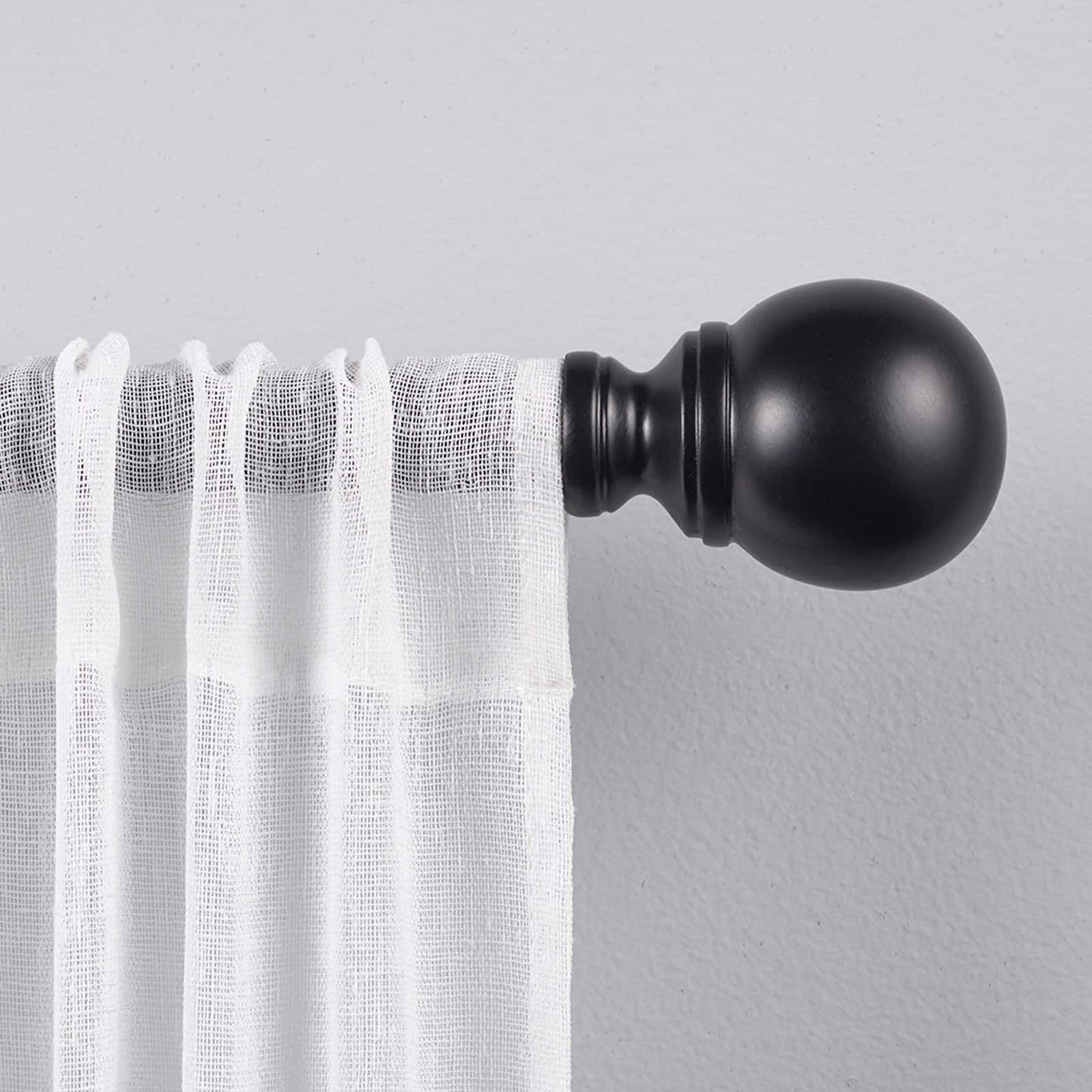 Sphere 1" Curtain Rod and Finial Set, Matte Black, Adjustable 66"-120"