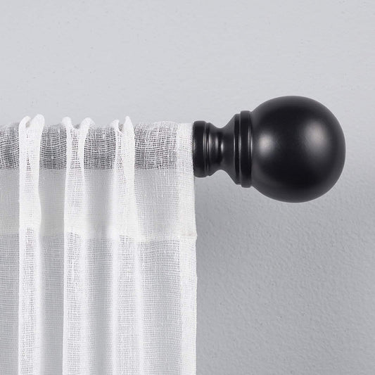 Sphere 1" Curtain Rod and Finial Set, Matte Black, Adjustable 66"-120"