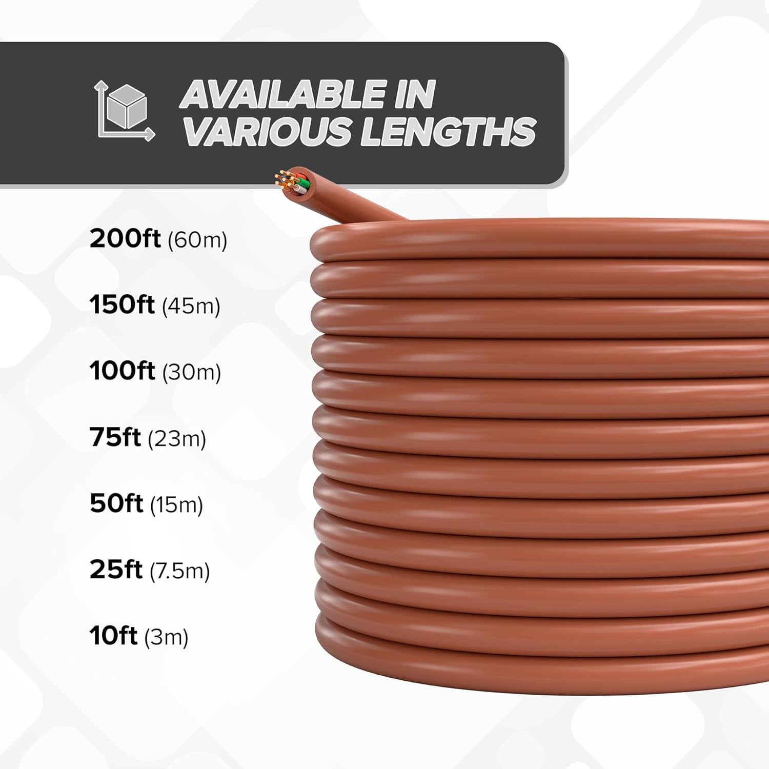 Thermostat Wire, 75 FT, 18/8, Doorbell Wire, Solid Copper, 18 Gauge, 8 Conductor, CL2/R CMR Rated, Residential, Commercial, Industrial, 22 Meters, Brown