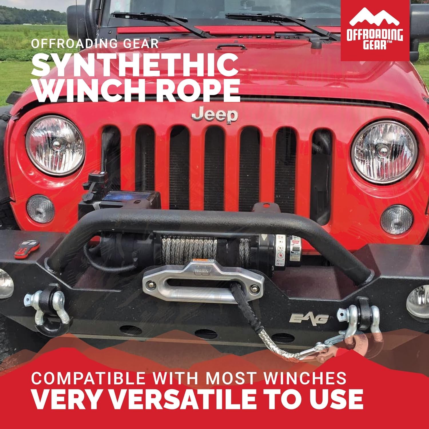 50'X1/4” 4X4 Heavy-Duty Synthetic Winch Rope Kit 6,400Lbs | Replacement for Cable Wire | Jeep| ATV| Quad Bike| UTV | Free Snap Hook & Rubber Stopper