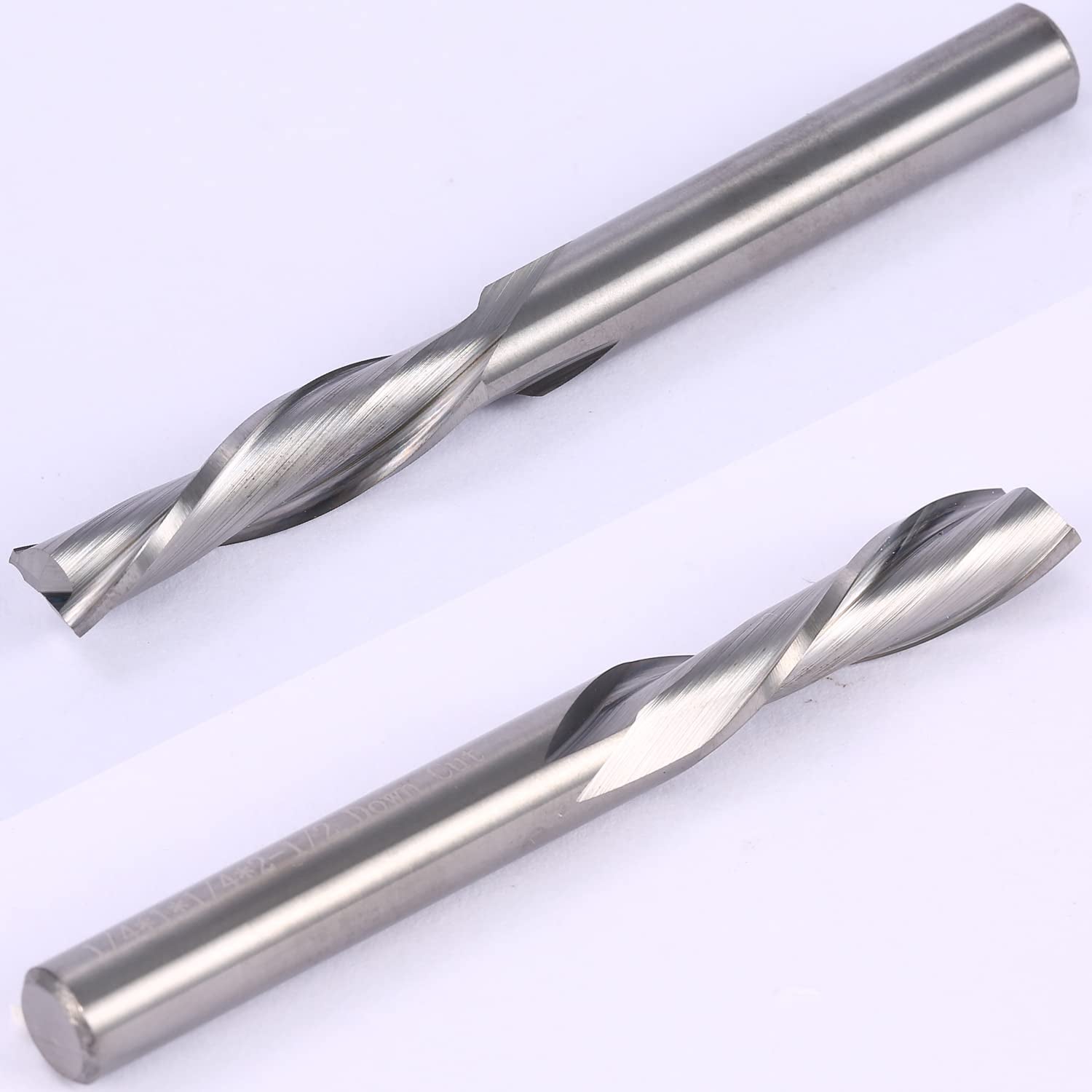 1/4 Inch Shank Spiral Router Bit,1/4 Inch Cutting Diameter Solid Carbide Spiral CNC Router Bit 2 Flute down Cut End Mill for Wood Cut Carving Engraver- 1/4" X 1" X 1/4" X 2-1/2"
