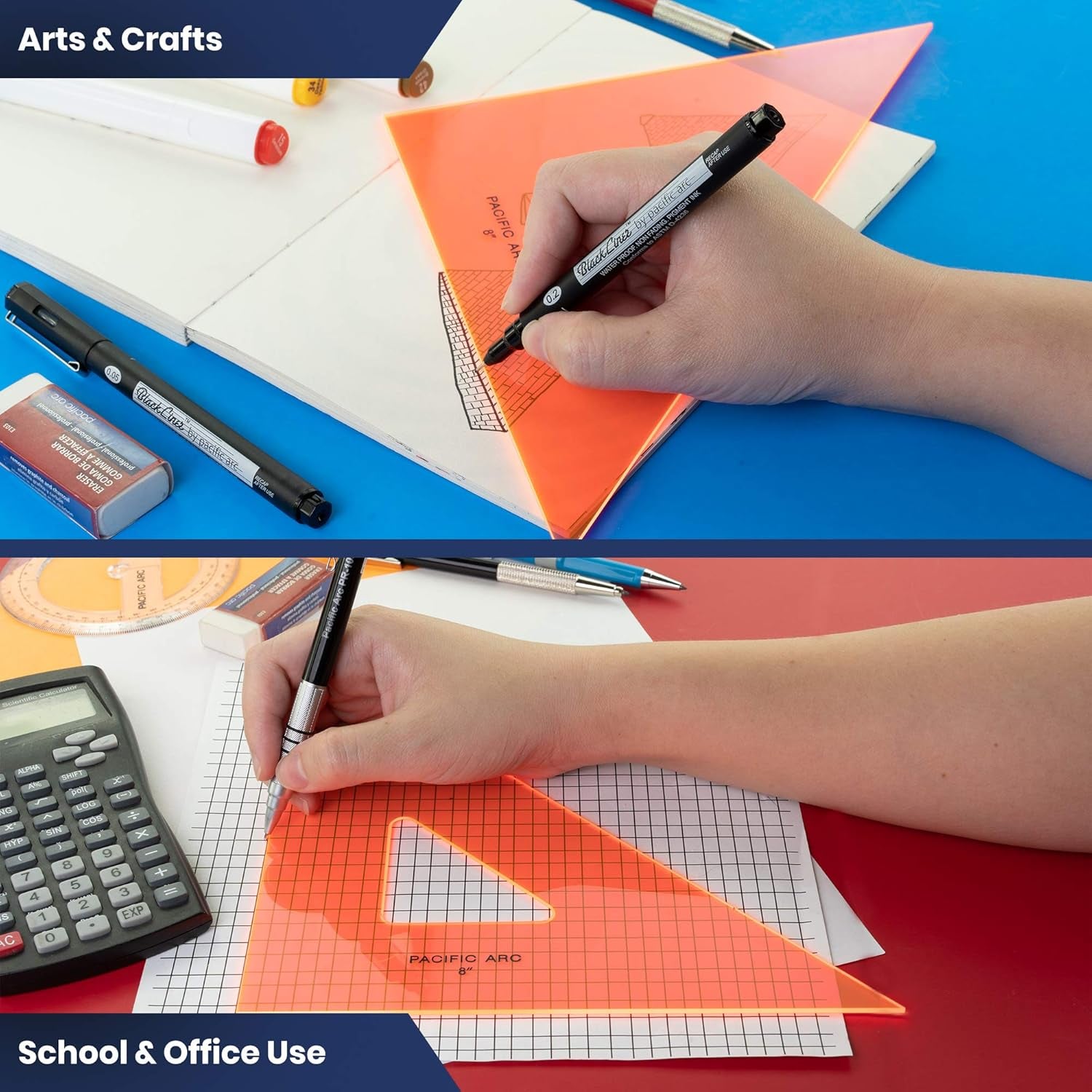 Drafting Triangle, 6-Inch, 45/90 Degrees, Fluorescent Orange