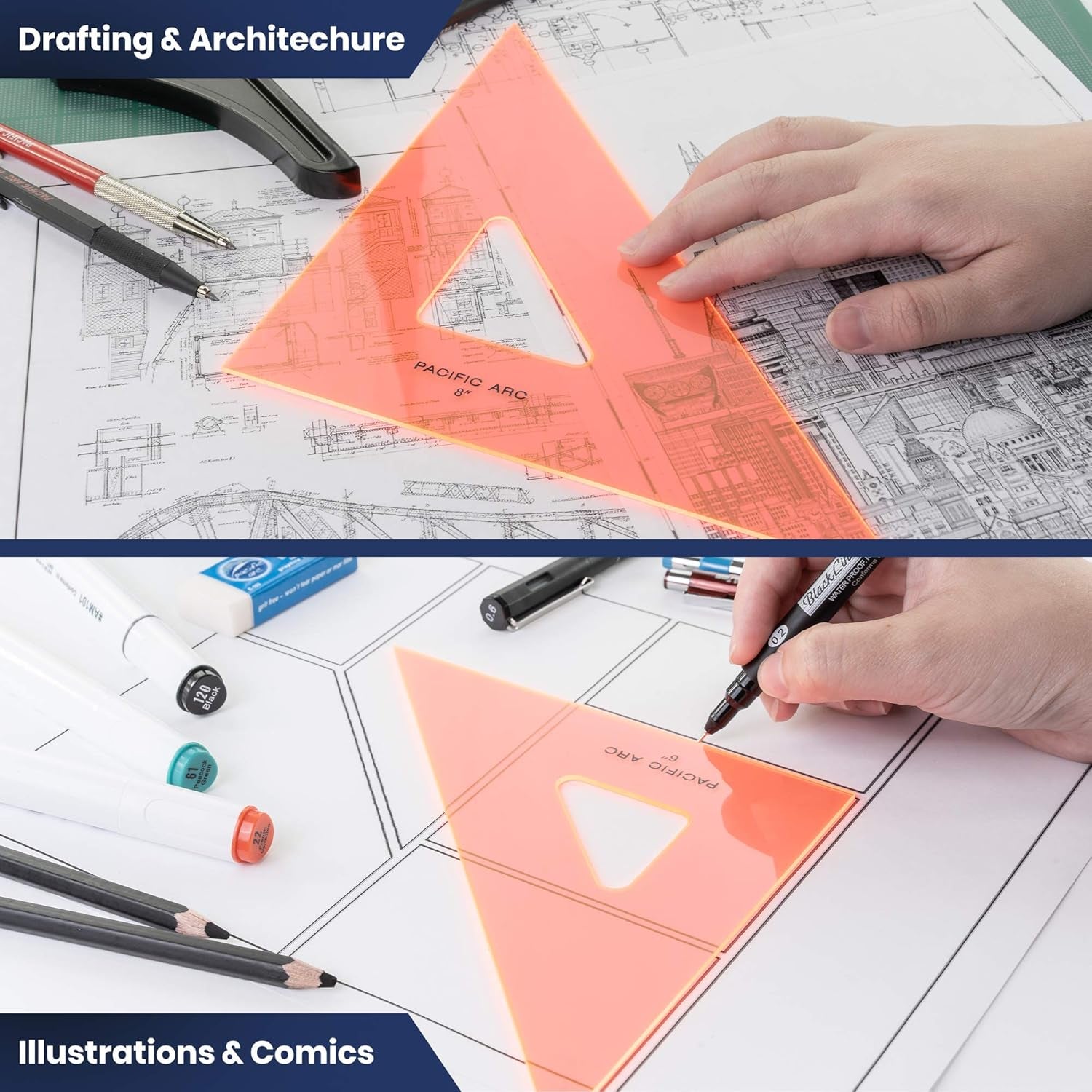Drafting Triangle, 6-Inch, 45/90 Degrees, Fluorescent Orange