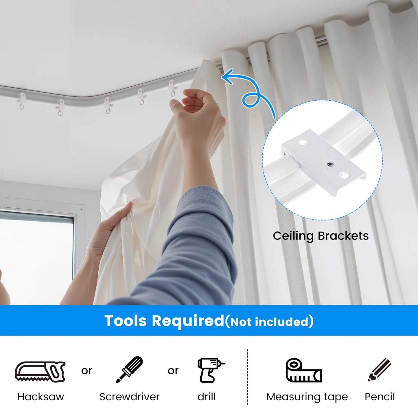 Curved Ceiling Curtain Track, 5Meter/16.4Ft Flexible Bendable Mount Curtain Rail System for Room Windows Bathroom Divider