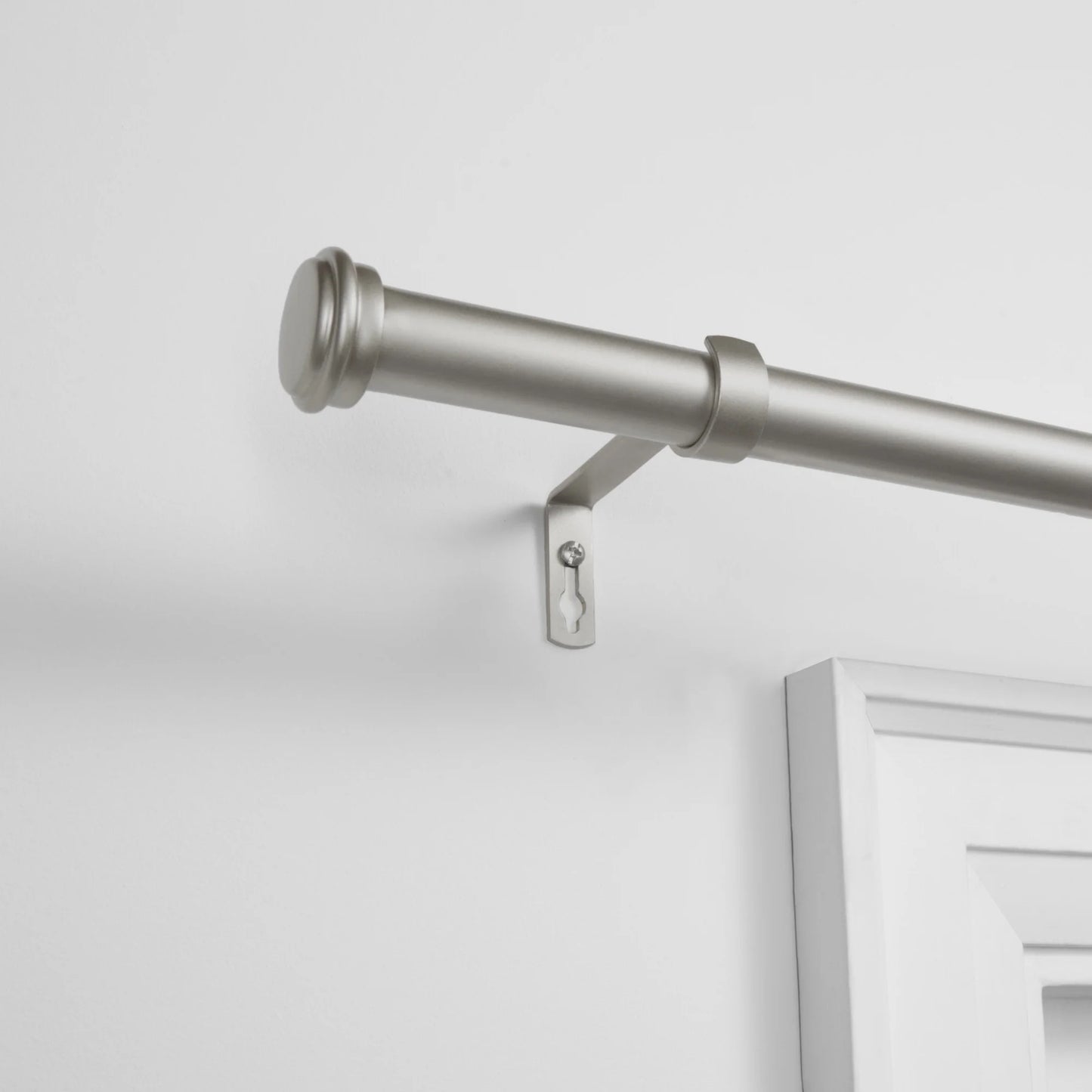 Topper 1" Curtain Rod and Finial Set, Matte Silver, Adjustable 84"-160"
