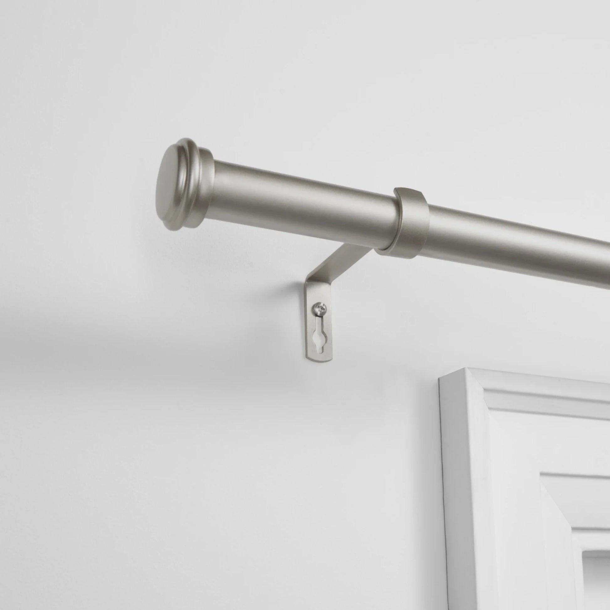 Topper 1" Curtain Rod and Finial Set, Matte Silver, Adjustable 84"-160"