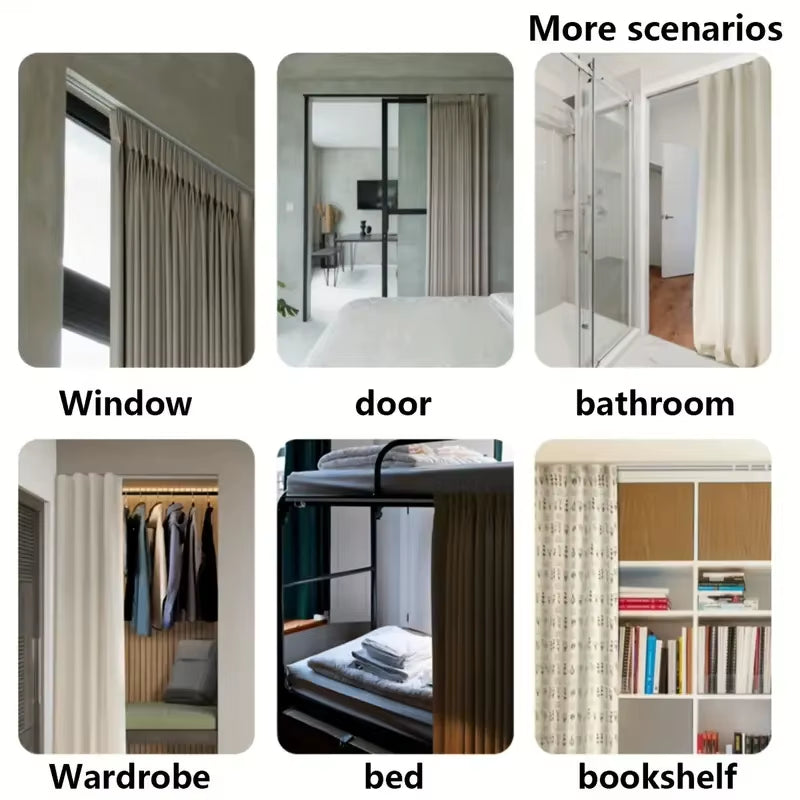Self Adhesive or Perforated Dual-Purpose Curtain Track Ceiling or Wall Mount Nano Silent Curtain Slide Rod for Curtains and Cabi