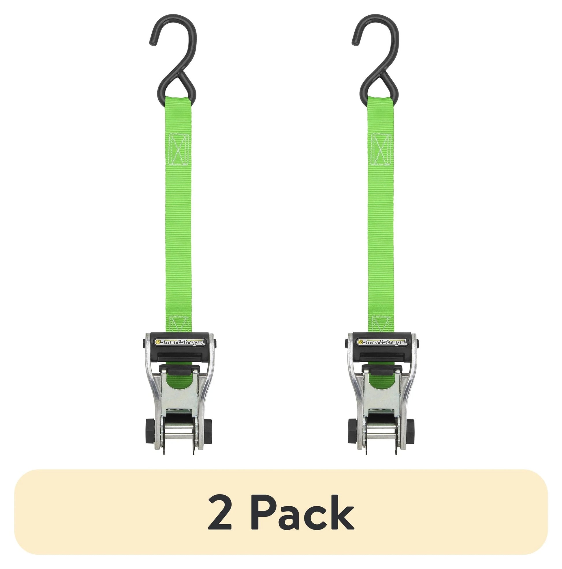 (2 Pack)  1 In. X 12 Ft. Green Ratchetx Standard Duty Ratchet Tie down Straps, Padded Handle, 500 Lb. Safe Work Load - 2 Pack