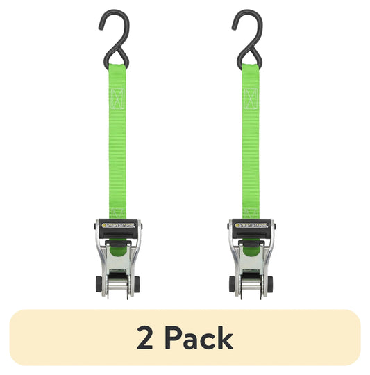 (2 Pack)  1 In. X 12 Ft. Green Ratchetx Standard Duty Ratchet Tie down Straps, Padded Handle, 500 Lb. Safe Work Load - 2 Pack