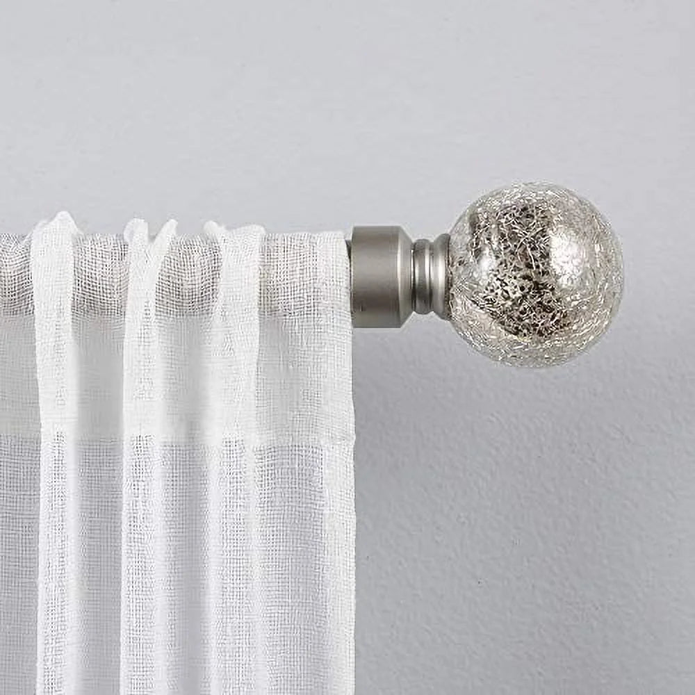 Silver Aged Sphere 1" Curtain Rod and Coordinating Finial Set, Matte Silver, Adjustable 36"-72"