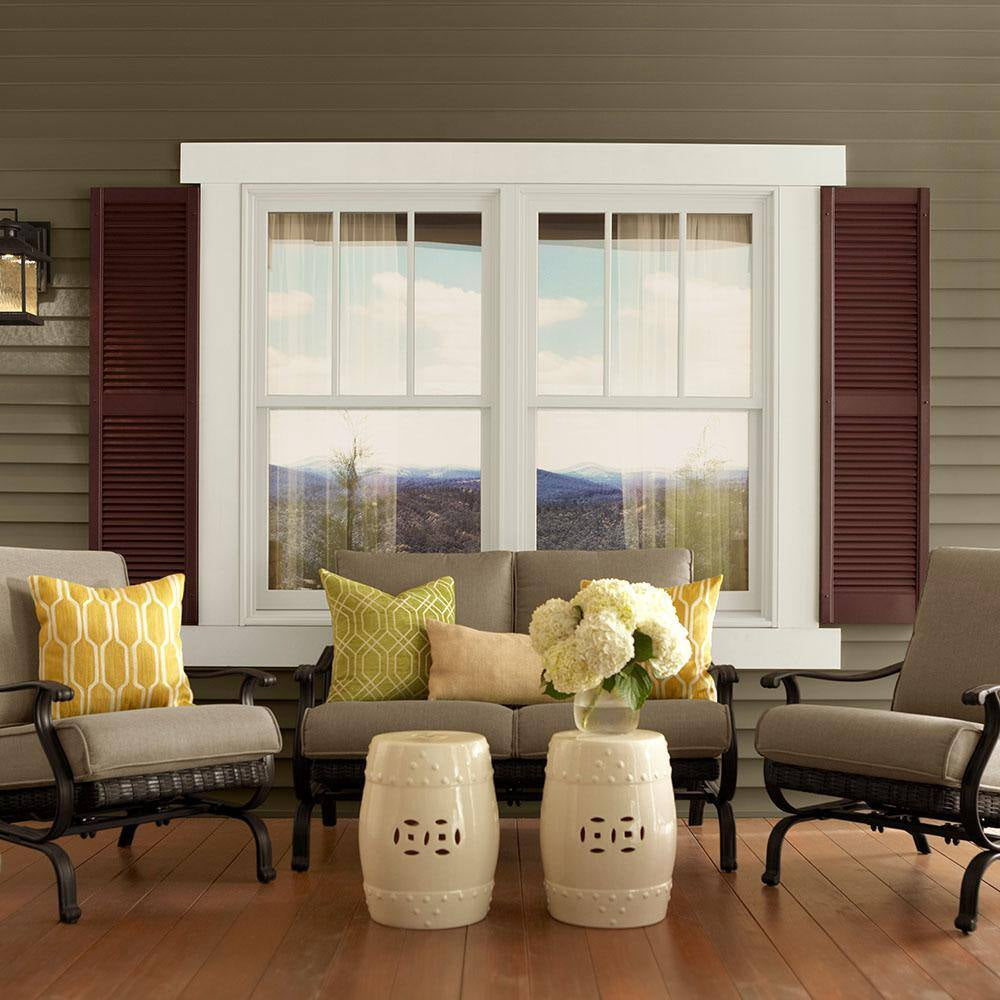 15 In. X 39 In. Open Louvered Polypropylene Shutters Pair in Terra Brown