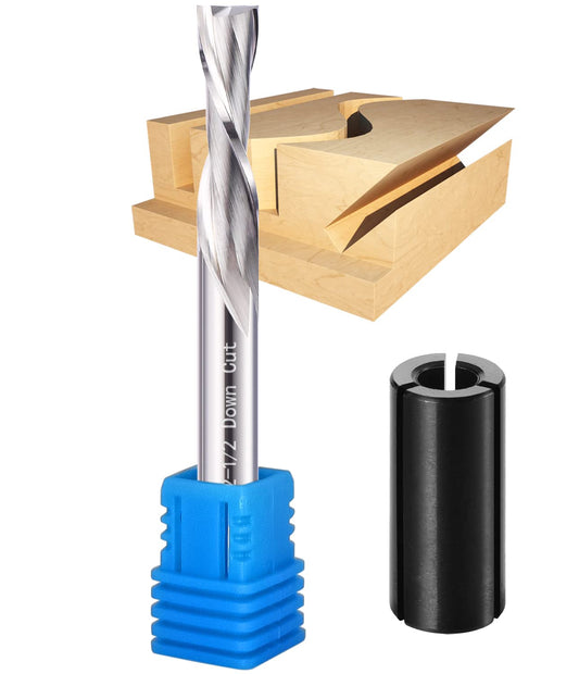 1/4 Inch Shank Spiral Router Bit,1/4 Inch Cutting Diameter Solid Carbide Spiral CNC Router Bit 2 Flute down Cut End Mill for Wood Cut Carving Engraver- 1/4" X 1" X 1/4" X 2-1/2"