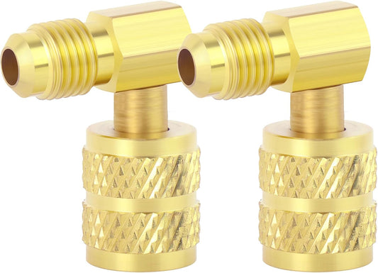 2 Pcs 90 Degrees Elbow R410A Hose Connector,5/16" SAE Female to 1/4" SAE Male Brass Adapter,Suitable for the Hvac/Refrigeration,Mini Split Systems