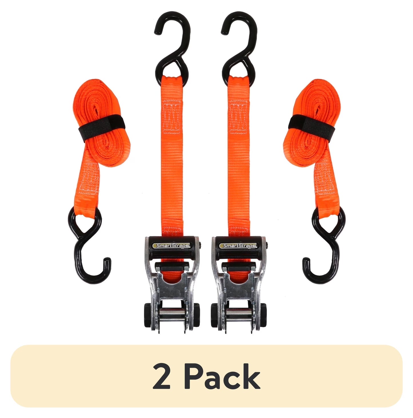 (2 Pack)  1-1/4 In. X 14 Ft. Orange Carbonx Heavy Duty Ratchet Tie down Straps, 1,000 Lb. Safe Work Load - 2 Pack