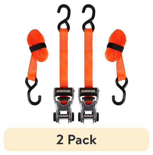 (2 Pack)  1-1/4 In. X 14 Ft. Orange Carbonx Heavy Duty Ratchet Tie down Straps, 1,000 Lb. Safe Work Load - 2 Pack