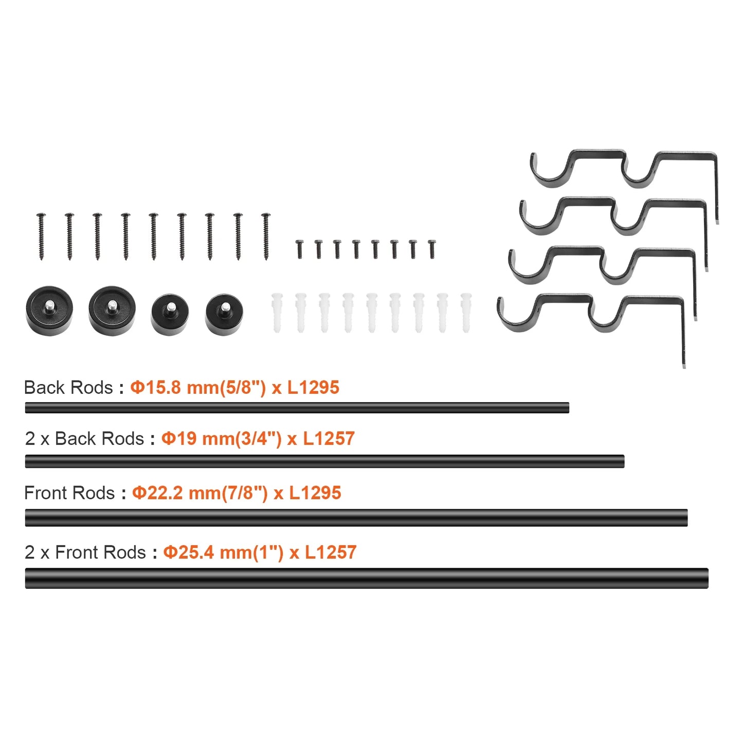 Double Curtain Rods for Windows 74 to 144 Inches(6-12Ft), Adjustable Telescoping Double Curtain Rod with with Cap Finials, 1" and 3/4" Diameter, Heavy Duty Double Drapery Rod for Sheer