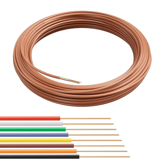 Thermostat Wire, 75 FT, 18/8, Doorbell Wire, Solid Copper, 18 Gauge, 8 Conductor, CL2/R CMR Rated, Residential, Commercial, Industrial, 22 Meters, Brown