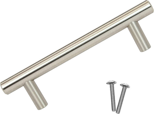Hardware Contemporary Euro Style Solid Metal Pull/Handle Brushed Nickel 3-3/4" (96 Mm) Hole Centers, 5-3/8" Overall Length H1011BN (1 Pack)