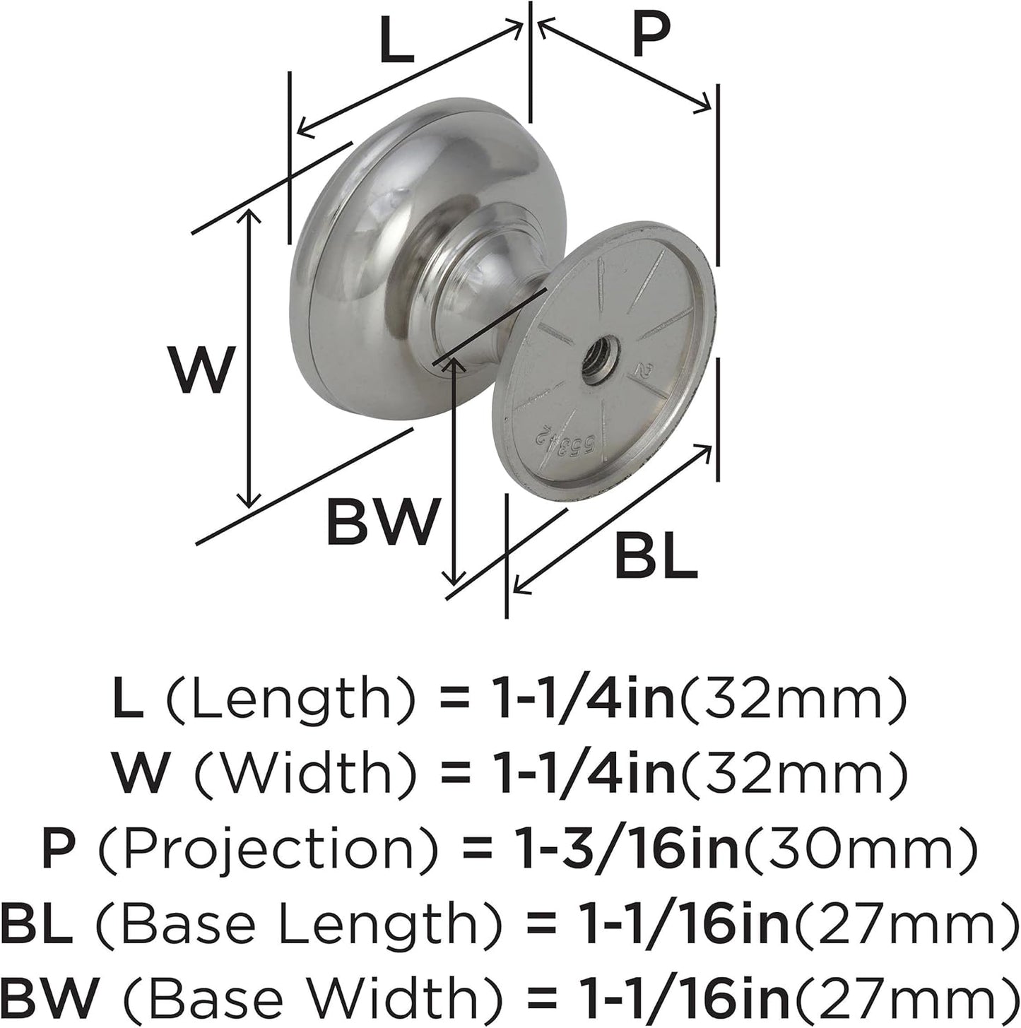 | Cabinet Knob | Polished Nickel | 1-1/4 Inch (32 Mm) Diameter | Revitalize | 1 Pack | Drawer Knob | Cabinet Hardware