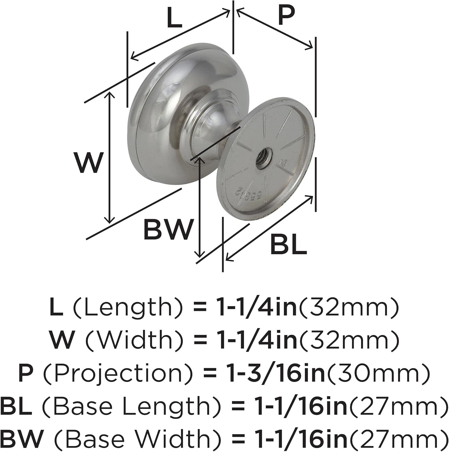 | Cabinet Knob | Polished Nickel | 1-1/4 Inch (32 Mm) Diameter | Revitalize | 1 Pack | Drawer Knob | Cabinet Hardware