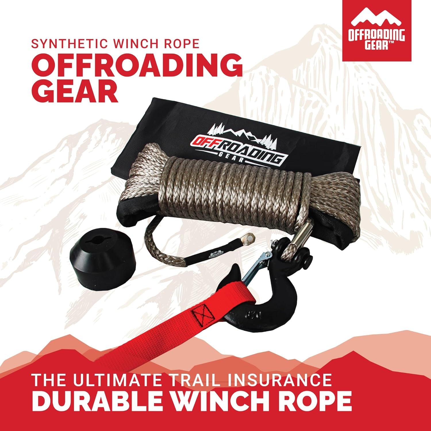 50'X1/4” 4X4 Heavy-Duty Synthetic Winch Rope Kit 6,400Lbs | Replacement for Cable Wire | Jeep| ATV| Quad Bike| UTV | Free Snap Hook & Rubber Stopper