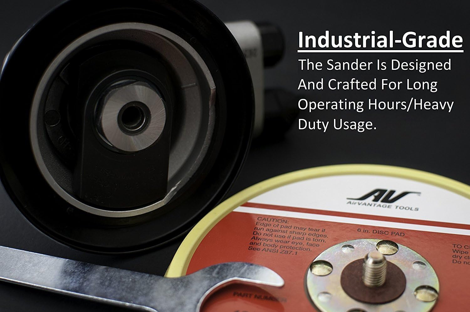 Airvantage Industrial Grade Random Orbital Air Sander Non-Vacuum with Low-Profile Pad, 1/4 In. NPT Air Inlet (5": 3/32- Hook & Loop)