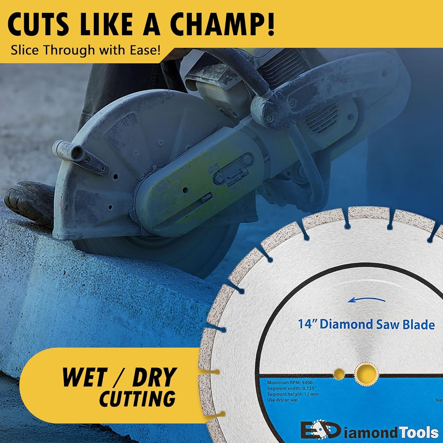 14" Segmented Diamond Saw Blade for Concrete, Brick, Block and Masonry, 12Mm Segment Height, 1" Arbor, 3-Pack